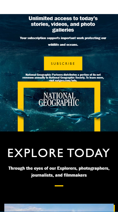 Photograph of the National Geographic homepage