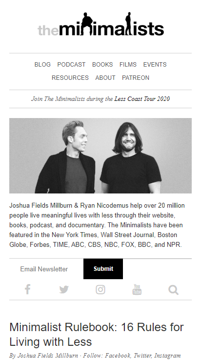 Photograph of the Minimalists homepage